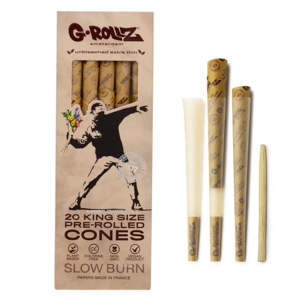 G-Rollz | Banksy Graffiti &quot;Flower Thrower&quot; Unbleached - 20 KS Cones