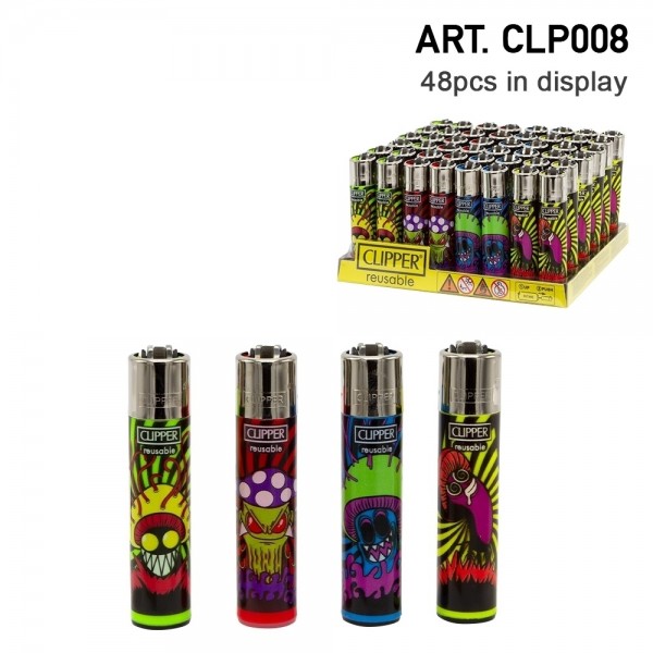 Clipper | Psycho Mush refillable lighters with 4 different designs - 48pcs in display