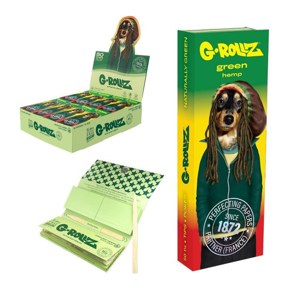 G-Rollz | &#039;Reggae&#039; Organic Green Hemp - 1 1/4 Size Papers + Tips (24 Booklets Display)