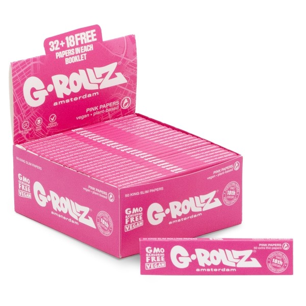 G-Rollz | Lightly Dyed Pink - 50 KS Slim Papers (50 Booklets Display)