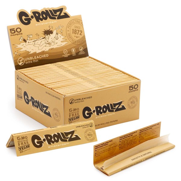 G-Rollz | Unbleached Extra Thin - 50 KS Slim Papers (50 Booklets Display)