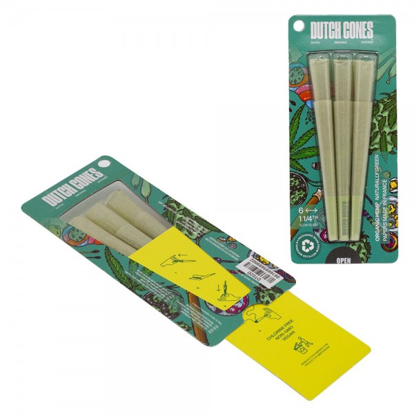 Dutch Cones | 1 1/4 Size Green Organic Hemp Pre-Rolled Cones 6pcs in pack &amp; 50 packs in Display