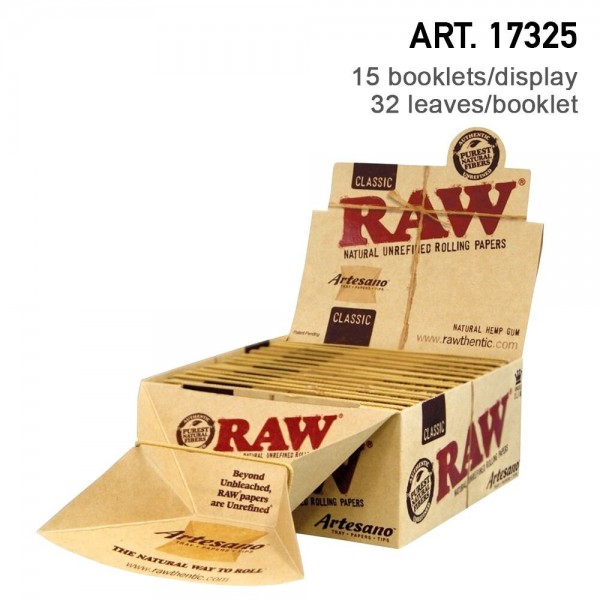 RAW | Artesano King Size Slim with Tips Box and Tray 32 leaves per booklet