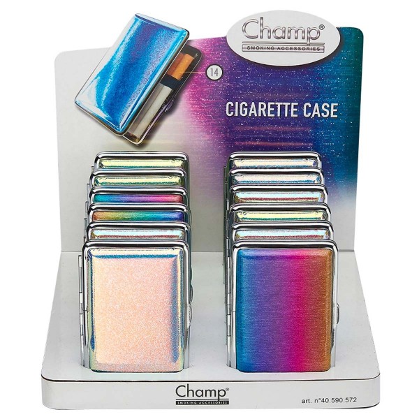 Champ | Mirror cigarette cases for 14pcs cigarettes in different colors and there are 12pcs in a dis