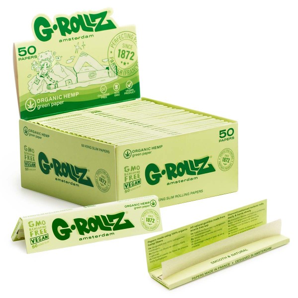 G-Rollz | Organic Green Hemp - 50 KS Slim Papers (50 Booklets Display)