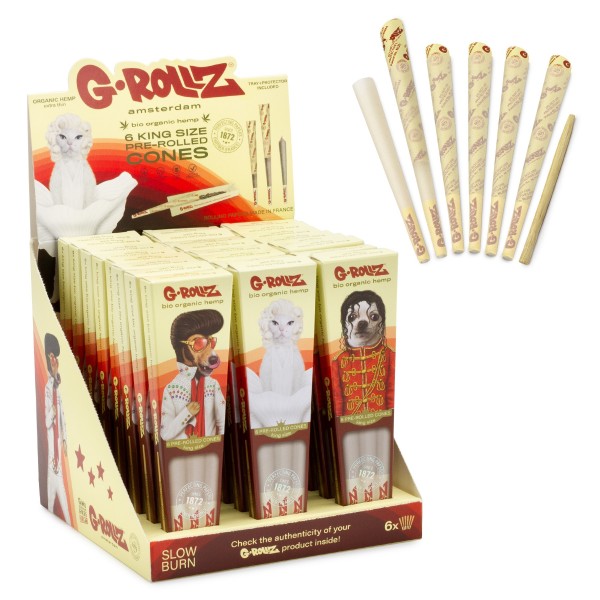 G-ROLLZ | Pets Rock - Organic Hemp Extra Thin - 6 KS Cones In Each Pack and 24 Packs In Display