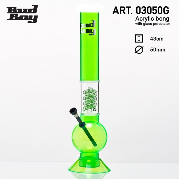 Bud Boy | Bouncer Bong- Green- H:43cm- Ø:50mm- WT:3mm (circa)- Spiral Percolator