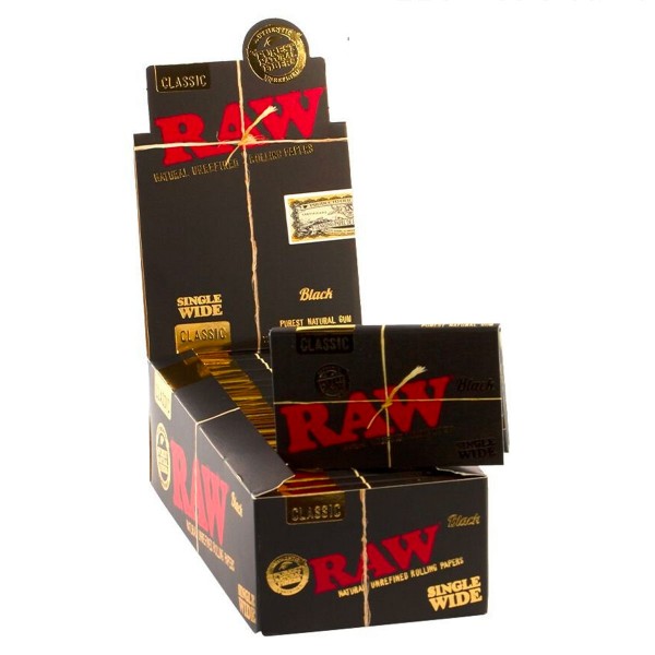 RAW | Classic Black Single Wide Double Window Rolling Papers 100 papers per booklet - 25 booklets pe