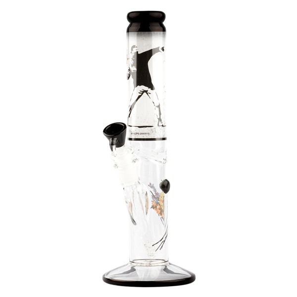 Grace Glass | Banksy's Graffiti' Flower Thrower'Bong H:34cm Socket:18.8mm TH:3mm
