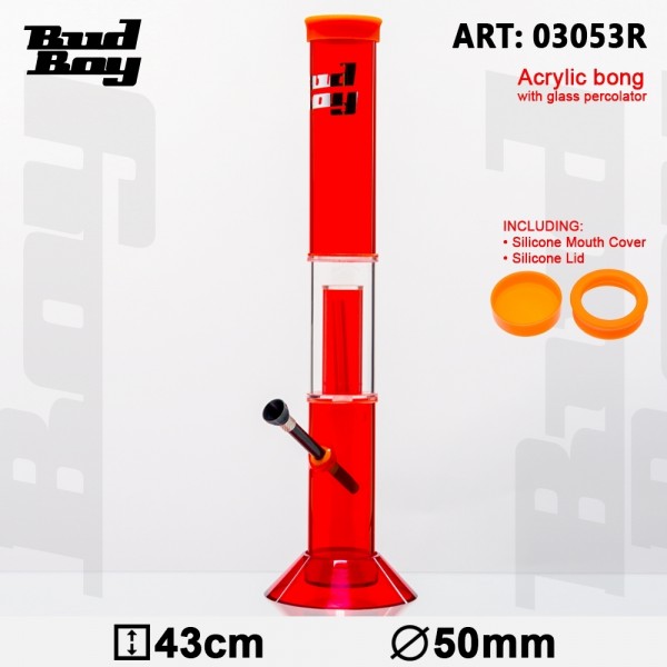 Bud Boy | Cane Bong - Red- H:43cm- Ø:50mm- WT:3mm (circa)- Glass Percolator