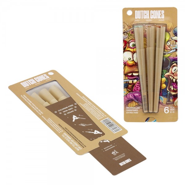 Dutch Cones | 1 1/4 Size Unbleached Pre-Rolled Cones 6pcs in pack &amp; 50 packs in Display