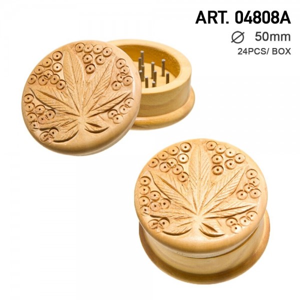 Leaf | Wooden grinder leaf logo- 2part - Ø:50mm - Earth Color-24pcs/box