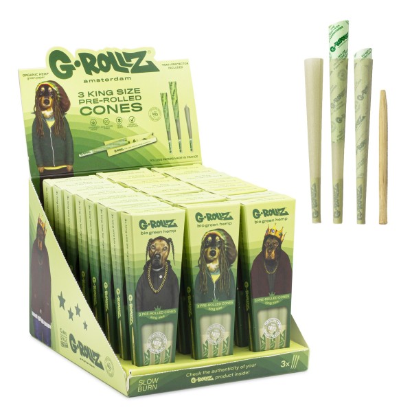 G-ROLLZ | Pets Rock - Organic Green Hemp - 3 KS Cones In Each Pack and 24 Packs In Display