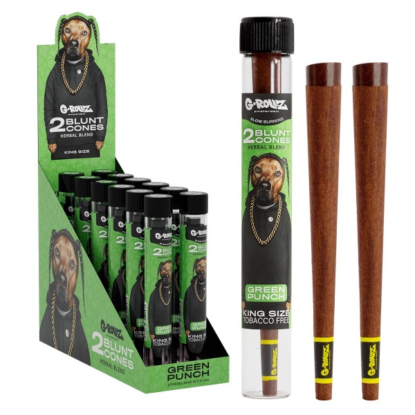 G-Rollz | &#039;The Dog&#039; Terpene Infused Herbal Blunt Cones &#039;Green Punch&#039; (12 Pack Display, 24 Blunts)