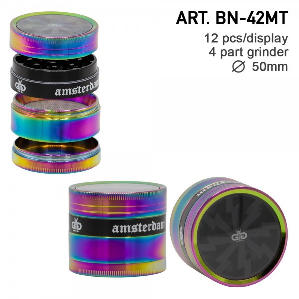 Grace Glass | Grinders - 4part - Ø:50mm - crank and window - rainbow/purple color - 12 pcs/box