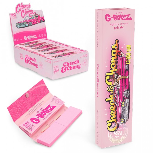 G-Rollz | Cheech &amp; Chong(TM) &#039;Lowrider&#039; Pink - 50 KS Papers + Tips (24 Booklets Display)