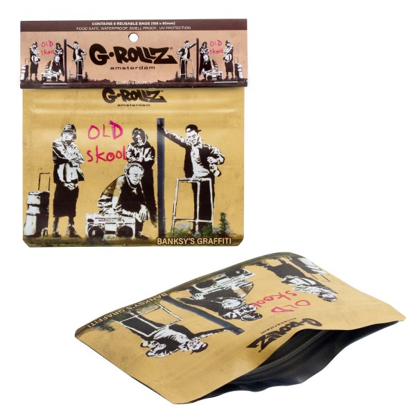 G-Rollz | Banksy&#039;s &#039;Old Skool&#039; 105x80 mm Smellproof Bags - 8pcs in Display