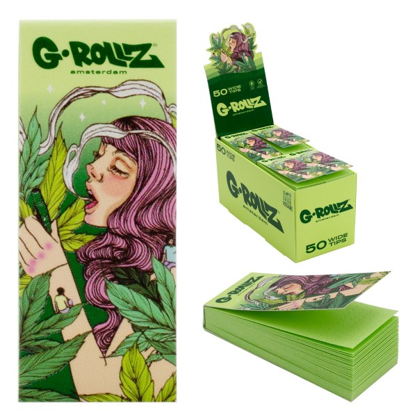 G-Rollz | Collector &#039;Mushroom Lady&#039; GREEN Filter Tips 2,5 X 6cm 50 Tips Book 24/Display