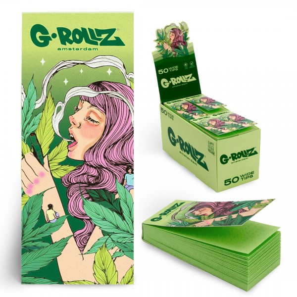 G-Rollz | Collector &#039;Mushroom Lady&#039; GREEN Filter Tips 2,5 X 6cm 50 Tips Book 24/Display