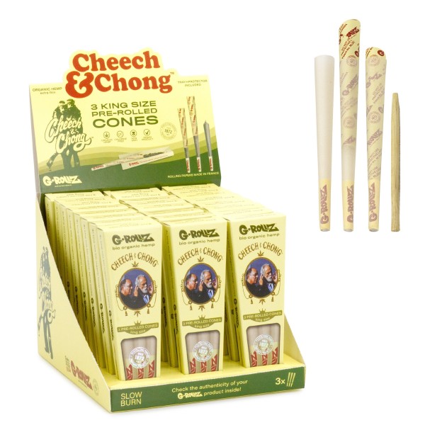 G-ROLLZ | Cheech &amp; Chong(TM) - Organic Hemp Extra Thin - 3 KS Cones In Each Pack