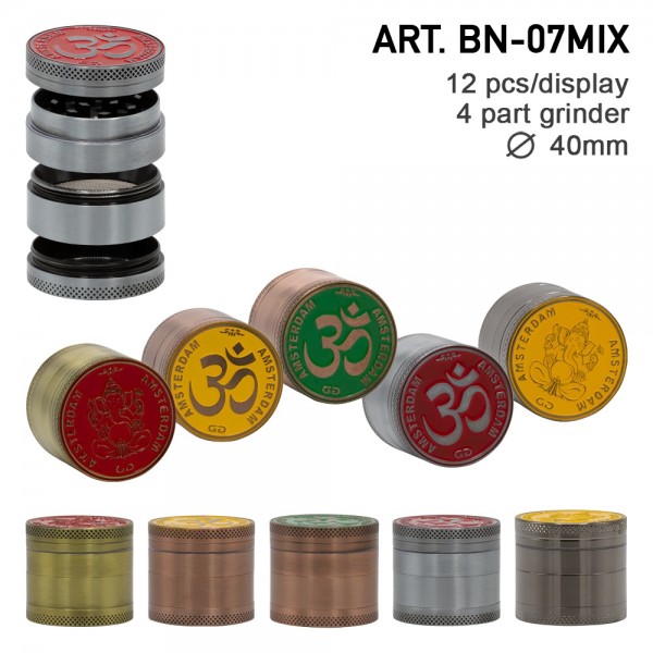 Grace Glass Amsterdam | Mix Grinder with Ganash and OM logo 4part- Ø:40mm- 12pcs/box