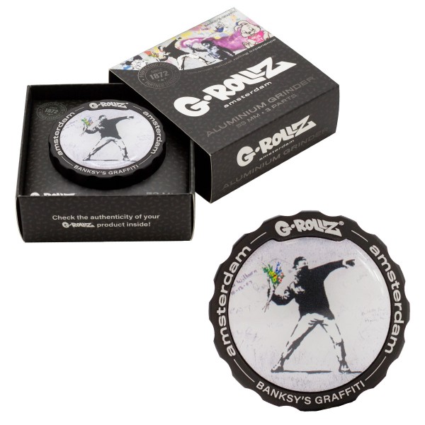 G-Rollz | Banksy Graffiti &#039;Flower Thrower&#039; 3part Grinder - 53mm - 6pc In Display