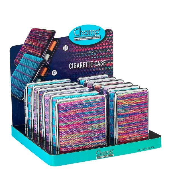Champ | Embro cigarette cases for 20pcs cigarettes in different colors and there are 12pcs in a disp