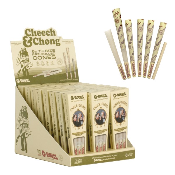G-Rollz | Cheech & Chong(TM) - Organic Hemp Extra Thin - 6 '1¼' Cones Each Display