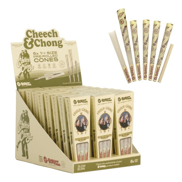 G-Rollz | Cheech &amp; Chong(TM) - Organic Hemp Extra Thin - 6 &#039;1¼&#039; Cones Each Display