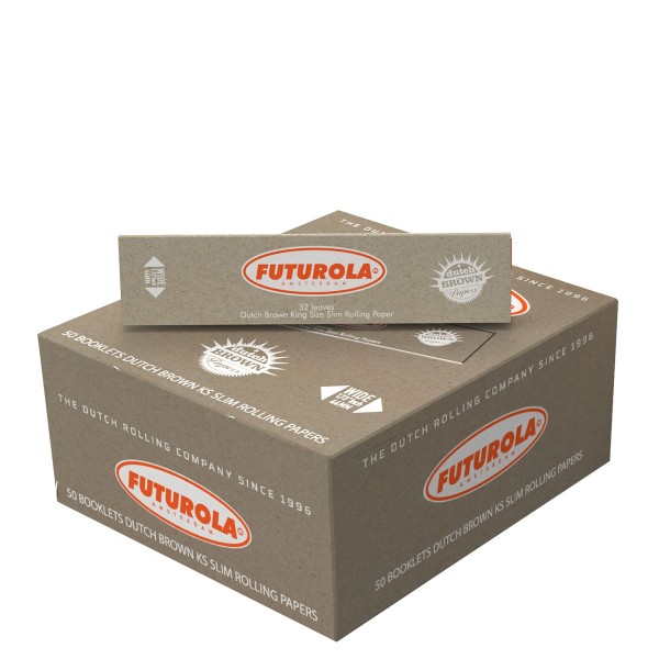 Futurola | KS Slim Brown Rolling Papers 32 leaves per booklet and 50 booklets in a dislay