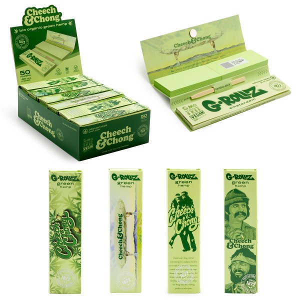 G-ROLLZ | Cheech & Chong(TM) - Organic Green Hemp - 50 KS Papers + Tips (24 Booklets Display)