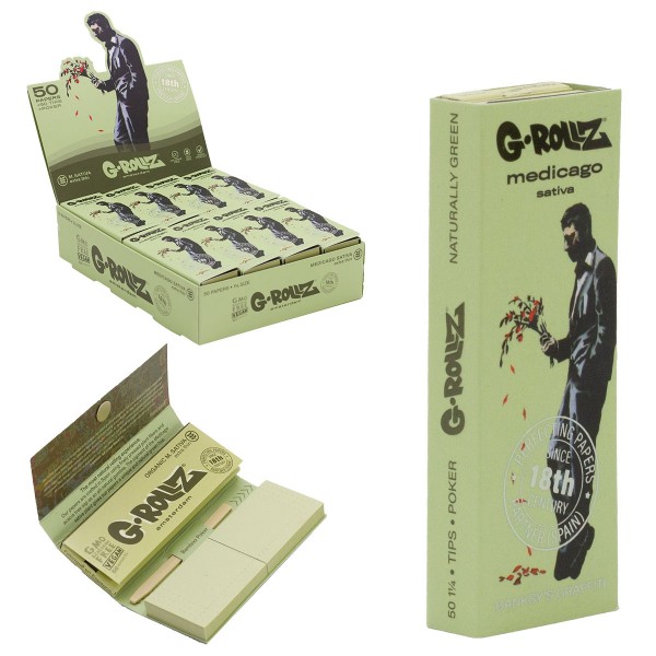 G-Rollz | Banksy Graffiti &#039;The Hustl&#039; Unbleached - 1 1/4 Size Papers + Tips (24 Booklets Display)