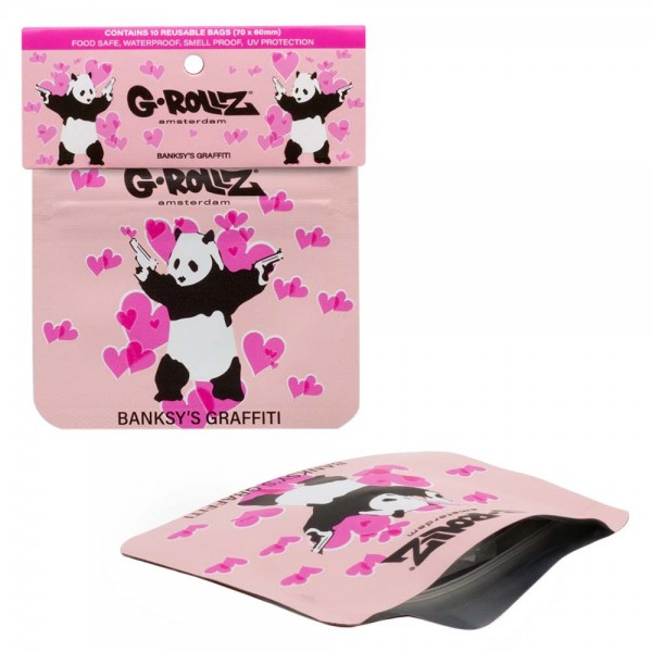 G-Rollz | Banksy's Graffiti 'Panda Gunnin' 70x60mm Smellproof Bags - 10pcs in Display