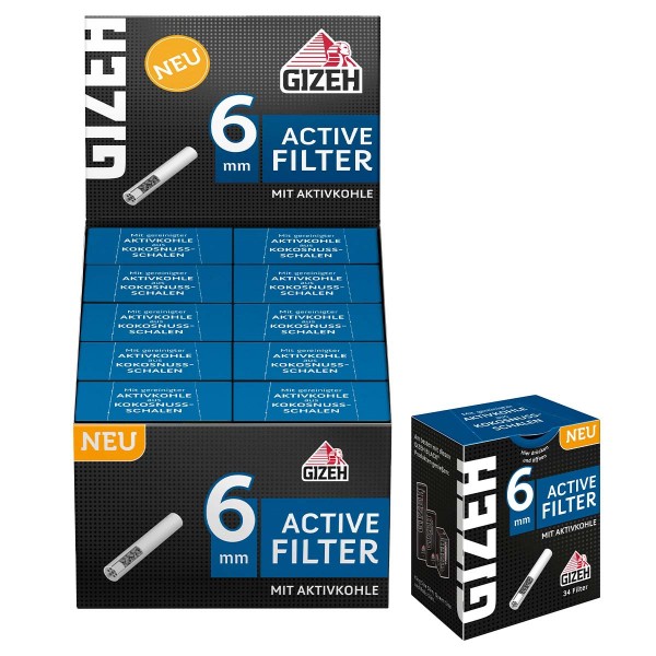 Gizeh | Active Filter with Active Carbon 34 filters per pack and 10 packs in a display - Dia: 6mm -