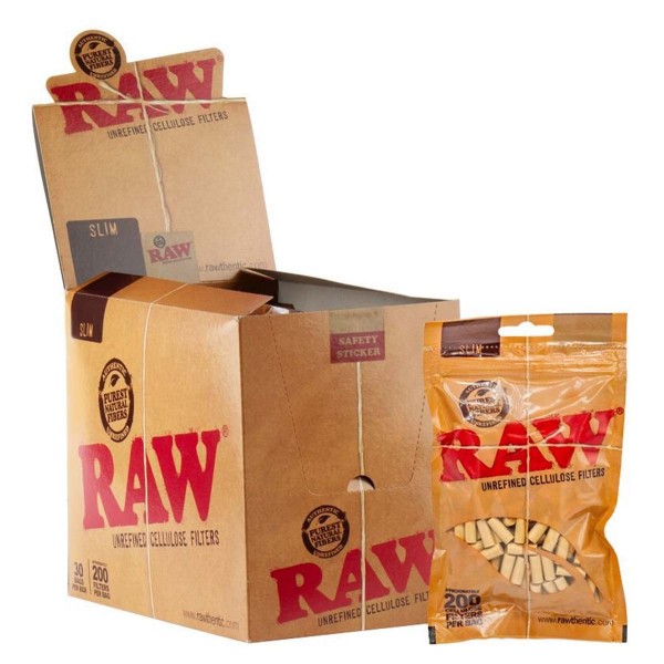 RAW | Slim Cellulose Filters 200 filter per bag - 30 bags in one display