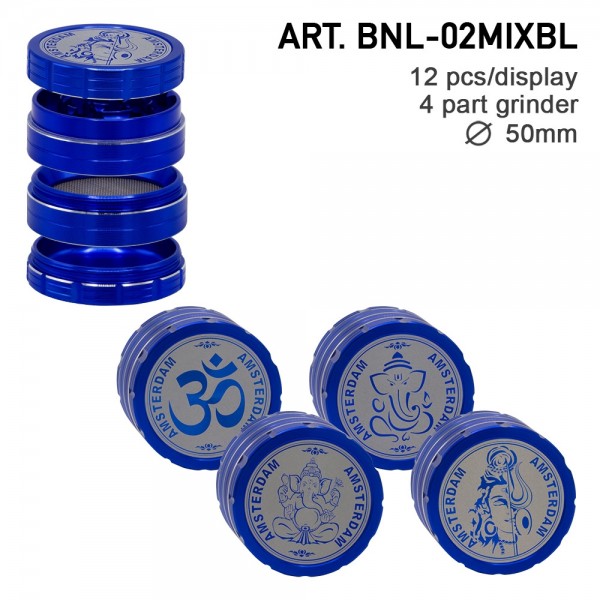 Grace Glass Amsterdam | Mix Grinder with Ganash, Shiva and OM logo 4part- Ø:50mm- 12pcs/box