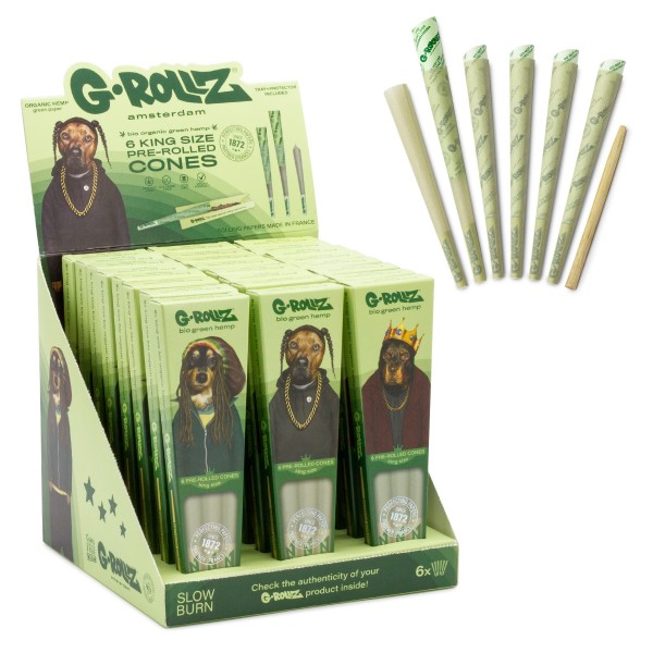 G-ROLLZ | Pets Rock - Organic Green Hemp - 6 KS Cones In Each Pack and 24 Packs In Display