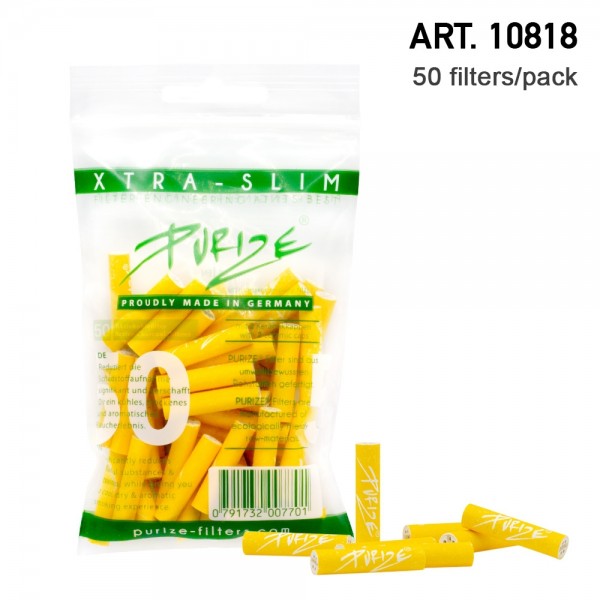 Purize | 50 Xtra Slim Size Yellow Filters per pack Ø:5,9mm x 26,9mm