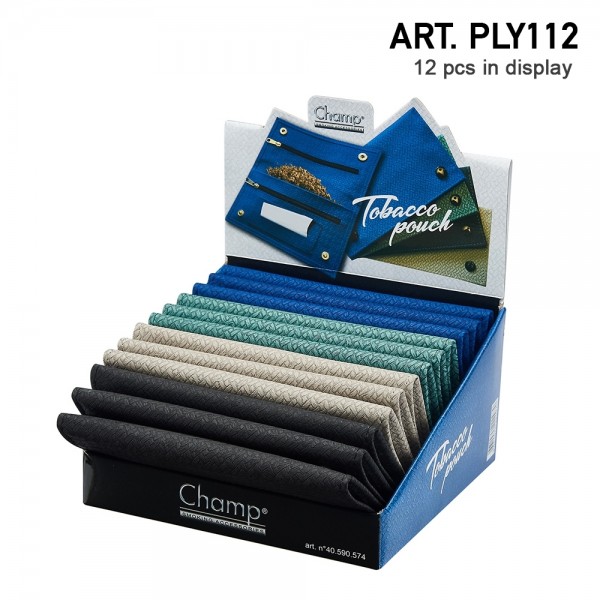 Champ | Kniting PU Tobacco Pouch (160x90mm) in differen colors there are 12pcs in a display