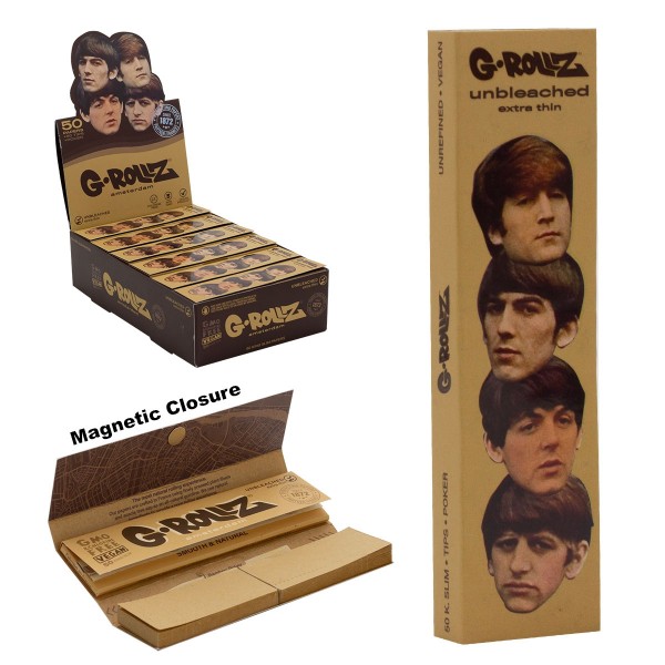 G-ROLLZ | Radio Days 'Fab 4 Heads' Unbleached - 50 KS Papers + Tips (24 Booklets Display)