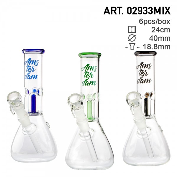 Bong en verre Amsterdam - H:24cm - Ø:40mm - S:18.8mm - 6pcs/boîte