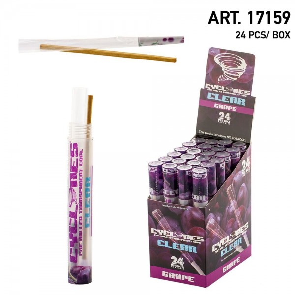 Cyclone Clear Pre-Rolled Cones- Grape Flavour (24pcs/Box)