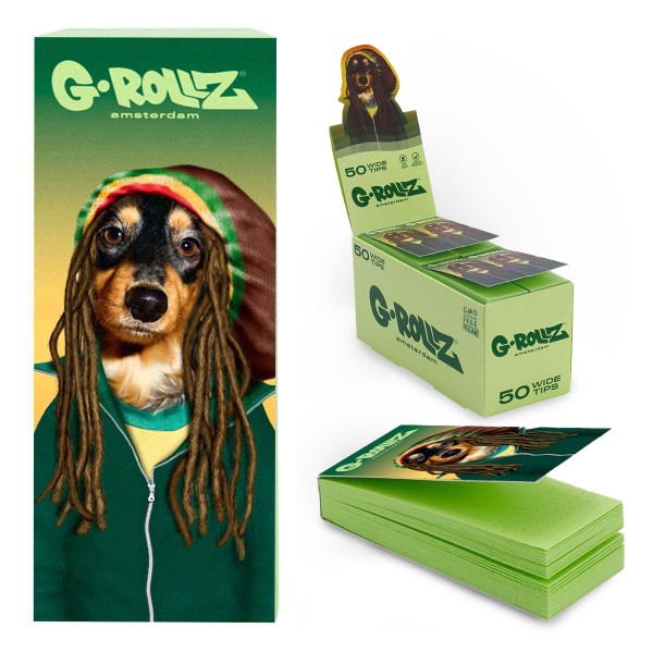 G-Rollz | Pets Rock &#039;Reggae&#039; Green Filter Tips 2,5 X 6cm 50 Tips Book 24/Display